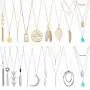 Yaomiao 20 Pieces Long Pendant Necklace Y Tassel Leaf Circle Bar Necklace Simple Bar Layer Tassel Y Charm Necklace Set for Women Girls