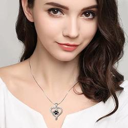 S925 Sterling Silver Puppy Dog Cat Pet Paw Print Love Heart Pendant Necklace 18 inches