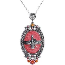 Asoodehdelan Antique Silver Red Farvahar Necklace Iranian Persian Gift Iran Zoroastrian Faravahar Art