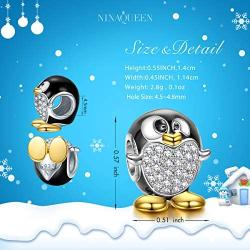 NINAQUEEN 925 Sterling Silver Penguin Gold Plated Bracelet Bead Charms Animal Fever Collocation with 5A Cubic Zirconia Fit Pandora European Bracelets