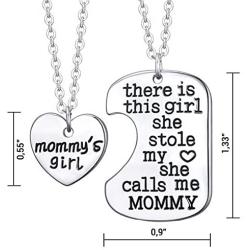 Luvalti Mother Daughter Necklace Set - ''Mommy’s Girl'' Pendant Charm, Stainless Steel Heart Pendant Necklaces Design, Mothers Day Jewelry Birthday Gift for Women, Free Premium Black Velvet Pouch Bag