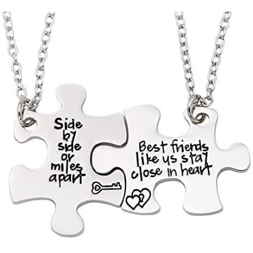 Melix Home Friendship Necklace for 2 Side by Side Best Friends Close in Heart Necklace Keyring Set