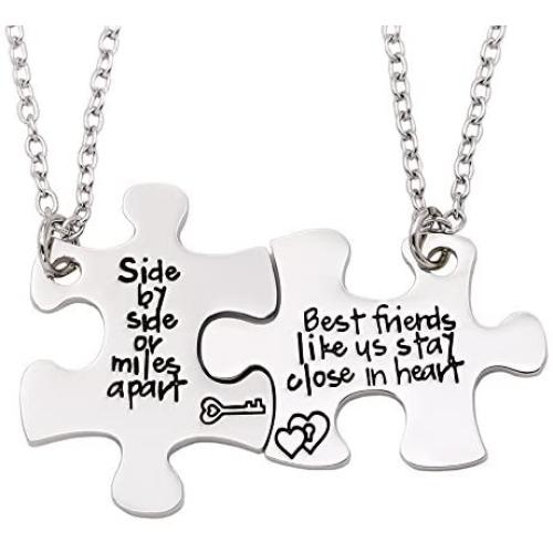 Melix Home Friendship Necklace for 2 Side by Side Best Friends Close in Heart Necklace Keyring Set