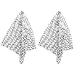 Solememo Long CZ Diamond Star with Waterfall Chandelier Dangle Statement Earrings for Wedding Prom Party
