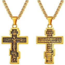 U7 Vintage Crucifix Pendant Christian Jewelry Vintage Black Plated/Stainless Steel/18K Gold Plated Orthodox Cross Catholic Necklace