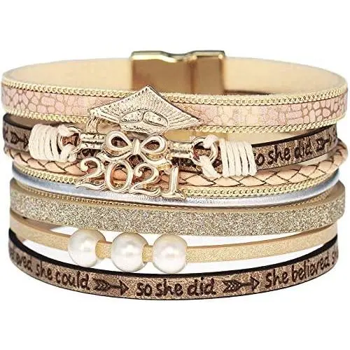Suyi Leather Bracelet for Women Graduation Gifts for Her Class of 2021 Graduation Wrap Bracelets Suyi Leather Bracelet for Women Graduation Gifts for Her Class of 2021 Graduation Wrap Bracelets