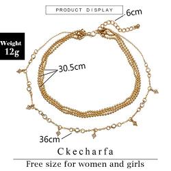 Ckecharfa Boho Layered Crystal Necklaces Gold Star Pendant Necklace Summer Beaded Choker Neck Chain Adjustable Jewelry Accessory for Women and Girls