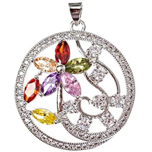Ray Jewelry Non Tarnish Rhinestone Floral Pendant