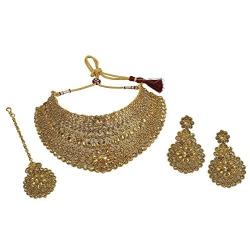 MUCH-MORE Indian Bollywood Amazon Bridal Necklace Earring with Maang Tikka Gold Tone Jewelry