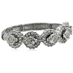 1928 Jewelry Silver-Tone Crystal Flower Stretch Bracelet, 2.25''