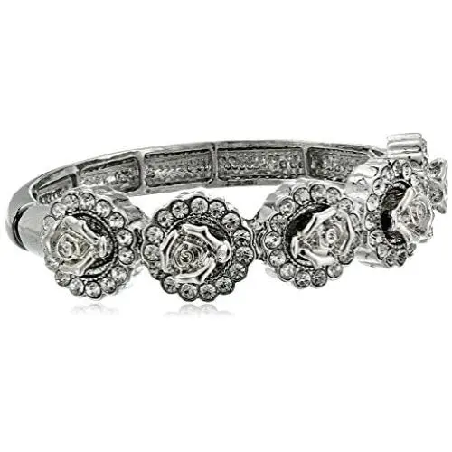 1928 Jewelry Silver-Tone Crystal Flower Stretch Bracelet, 2.25'' 1928 Jewelry Silver-Tone Crystal Flower Stretch Bracelet, 2.25''