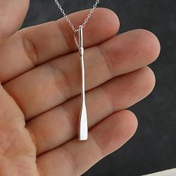 FashionJunkie4Life Sterling Silver Long Rowing Oar Pendant Necklace, 18'' Chain, Scull Sweep Crew