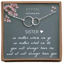 EFYTAL Sister Gifts from Sister, 925 Sterling Silver Double Circle Necklace, Birthday Jewelry Gift Necklaces for Sisters, No Matter