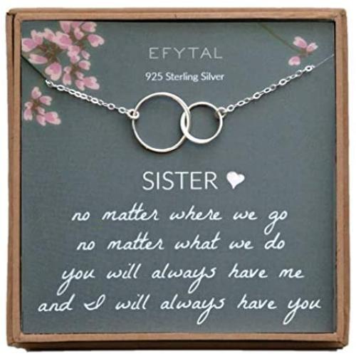 EFYTAL Sister Gifts from Sister, 925 Sterling Silver Double Circle Necklace, Birthday Jewelry Gift Necklaces for Sisters, No Matter