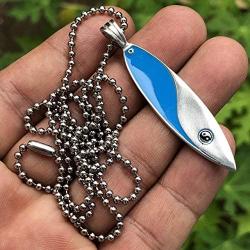 Blue Surfboard Surfer Yin Yang Tribal Skater Jewelry Maori Hawaiian Pewter Unisex Boys Mens Pendant Necklace Wealth Money Talisman Good luck Lucky Charm Protection Amulet for men w Silver Ball Chain