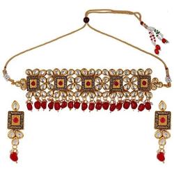 Efulgenz Indian Bollywood Antique Kundan Ruby Wedding Choker Necklace Earrings Jewelry Set