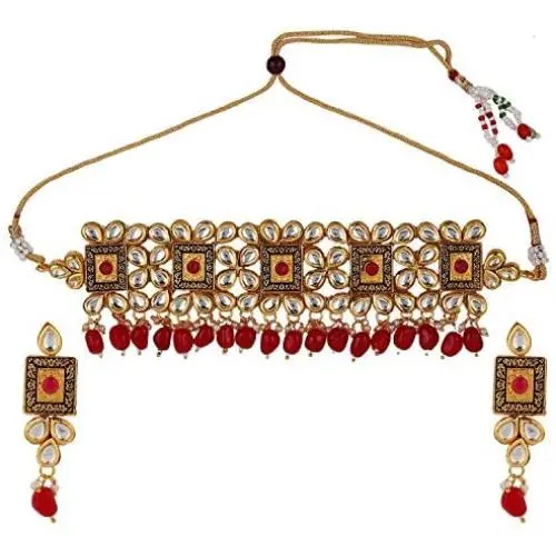 Efulgenz Indian Bollywood Antique Kundan Ruby Wedding Choker Necklace Earrings Jewelry Set