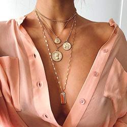 NSLS 3 Pieces Dainty Layered Choker Necklace Red Rhinestone Multilayer Gold Long Chain Crystal Cross Pendant Necklaces for Women Girls