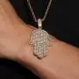 ROWIN&CO Hip Hop Jewelry Iced Out Gold Hamsa Hand of Fatima Evil Eye CZ Pendant Rapper Chains for Men Women Necklace, 24 Inch