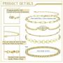 FIBO STEEL 5 Pcs Dainty Gold Bracelets for Women Layered Cute Evil Eye Beaded Ball Paper Clip Disc Chain Bracelet Jewelry Set Elastic Adjustable