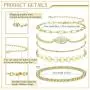FIBO STEEL 5 Pcs Dainty Gold Bracelets for Women Layered Cute Evil Eye Beaded Ball Paper Clip Disc Chain Bracelet Jewelry Set Elastic Adjustable