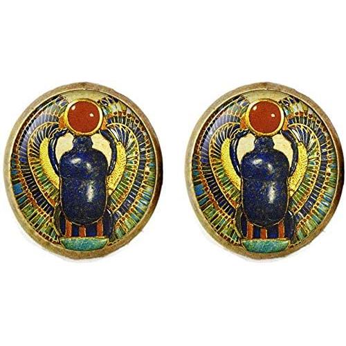 Egyptian Scarab Earring Ancient Egypt Jewelry Vintage Charm Glass Photo Jewelry