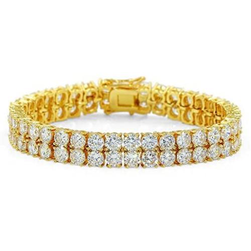 JINAO 2 Rows AAA Cubic Zirconia Iced Out Tennis Bling Lab Simulated Diamond Bracelet