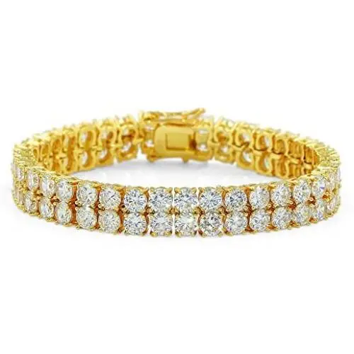 JINAO 2 Rows AAA Cubic Zirconia Iced Out Tennis Bling Lab Simulated Diamond Bracelet JINAO 2 Rows AAA Cubic Zirconia Iced Out Tennis Bling Lab Simulated Diamond Bracelet
