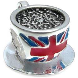 Queenberry Sterling Silver British Tea Cup Flag Enamel European Style Bead Charm