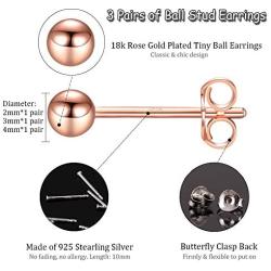 Sterling Silver Stud Earrings for Women Girls- 3 Pairs Tiny Ball Stud Earrings Round CZ Cubic Zirconia Earrings Pearl Earrings Set Cartilage Small Tragus Earrings(2mm,3mm,4mm)