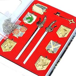 10 Pieces Attack on Titan Shingeki No Kyojin Wall Maria Rose Sina Gold Badge Dual Weapon Sword Blade Pendant Charm Necklace Erens Key Keychain Cosplay Accessory Jewelry Set in a Collection Box