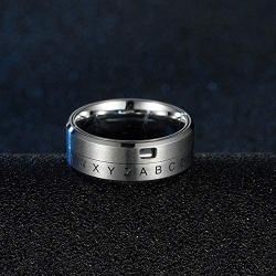 JAJAFOOK 8MM Mens Stainless Steel Alphabet Number Spinner Ring Decoder Design Silver, Black, Gold