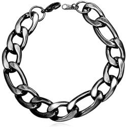 Men Steel Based Black Gun Plated 12mm Wide Figaro Chain Bracelet