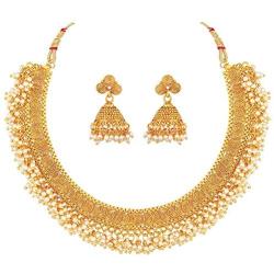 Aheli Indian Ethnic Wedding Wear Faux Pearl Necklace Jhumki Earring Set Bollywood Party Wear Fashion Jewelry for Women
