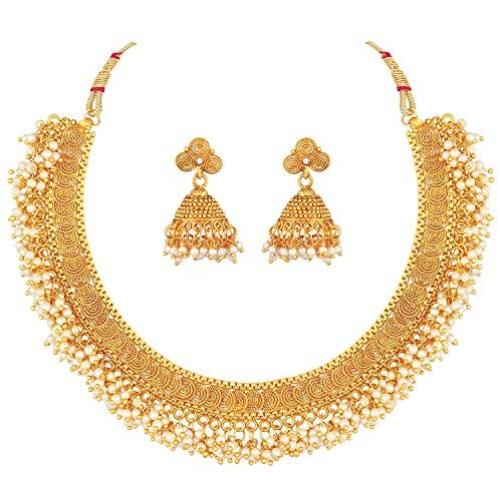Aheli Indian Ethnic Wedding Wear Faux Pearl Necklace Jhumki Earring Set Bollywood Party Wear Fashion Jewelry for Women