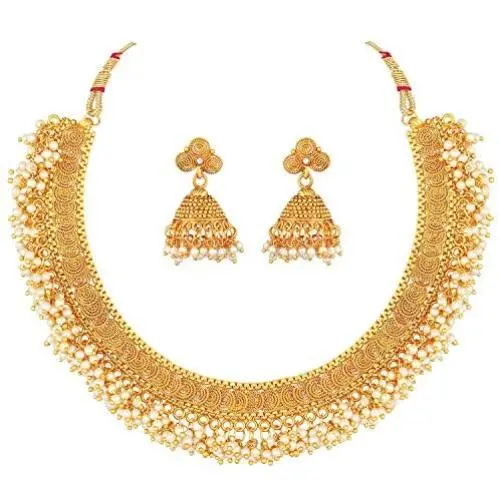 Aheli Indian Ethnic Wedding Wear Faux Pearl Necklace Jhumki Earring Set Bollywood Party Wear Fashion Jewelry for Women