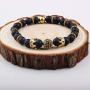 BOMAIL 8mm Crown King Charm Bracelet for Men Women Black Matte Onyx Natural Stone Beads Couple Jewelry