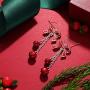 Lightweight Christmas Red Bow Knot Piercing Dangle Earrings Jingle Tassels Silver Plated Women Girls Holiday Gift