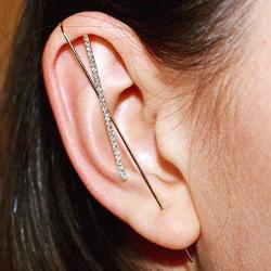 Ear Wrap Earrings - Elegant Crystal Craved Gold-tone Crawler Hook Earrings Classic Rhinestone Piercing Ear Cuff for Women Girls Wedding Delicate Wire Needle Studs Earrings