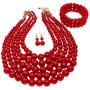 JNF Multi Layer Pearl Strand Costume Jewelry Sets Pearl Statement Necklace Bracelet and Earrings for Women