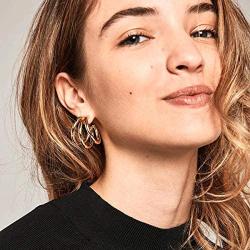 EASYSO 14K Gold Plated Hoop Earrings, Lightweight Chunky Open Hoops Hypoallergenic Earrings for Women Sensitive Ears, Silver Post Split Huggie Earrings for Teen Girls Valentines Day