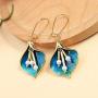 Gold Plated Enameled Green Calla Lily Flower Dangle Earrings with Extra French Hook