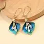 Gold Plated Enameled Green Calla Lily Flower Dangle Earrings with Extra French Hook Gold Plated Enameled Green Calla Lily Flower Dangle Earrings with Extra French Hook