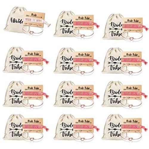 Bridemaid Love Knot Bracelets set - Mookoo 9 7 6 Set Bride Tribe Hair Tie and Bracelets Bridal Shower Cuff for Girls Women