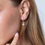 Marina Meiri 925 Sterling Silver Dangle Cross Earrings with Leverback Clasp Hook