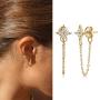 MYEARS Women Star Earrings Stud Gold CZ Ear Climber Crawler Crescent Moon Dangle 14K Gold Filled Chain Double Piercing Tiny Boho Beach Simple Delicate Handmade Hypoallergenic Lucky Jewelry Gift