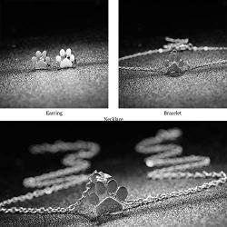 ORAZIO Paw Necklace Earrings Bracelet for Women Dog Paw Print Pendant Necklace Stud Earrings Charm Bracelet Stainless Steel Dog Jewelry Set