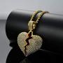 PAMTIER Mens Iced Out Full Diamond Broken Heart Pendant Necklace Chain Silver Gold