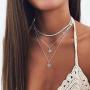 Gemily Boho Layered Tree Pendant Choker Necklace Silver Crystal Neck Chain Gothic Rhinestone Necklaces Jewelry for Women and Girls