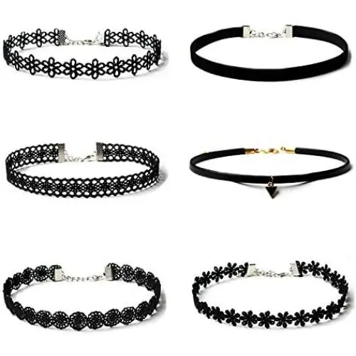 Maxforever Choker Set, 6 PCS Choker Necklaces Black Velvet Choker Set Classic Gothic Tattoo Lace Chokers